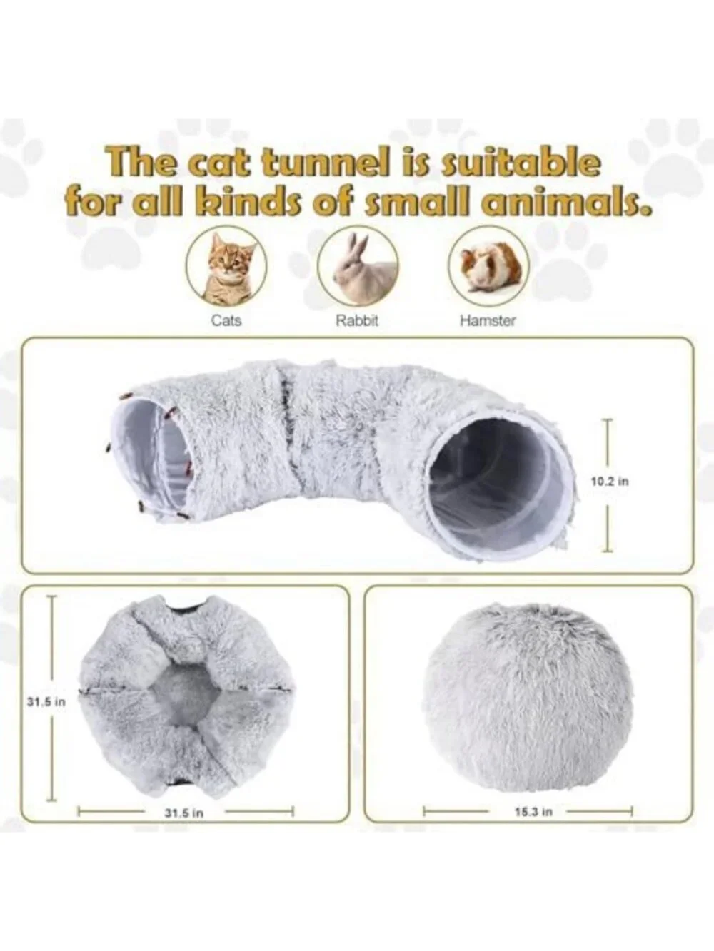Cozy Cat Tunnel Bed with Washable Cushion - Cute Round Pet Play Toy for Kittens